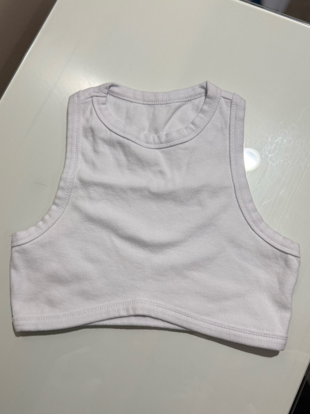 White Ribbed Crop Tank Top - Unbranded
